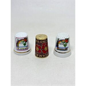 Hawaii Vintage Thimbles Collectible Lot Of 3 Island Souvenirs Kauai Porcelain